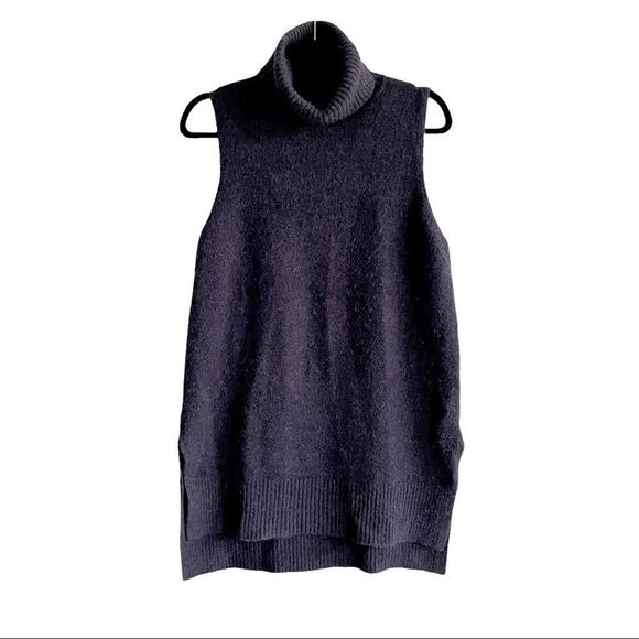 CYNTHIA ROWLEY Wool Sleeveless Turtleneck Sweater Tunic Side Slits Blue M - Picture 1 of 6